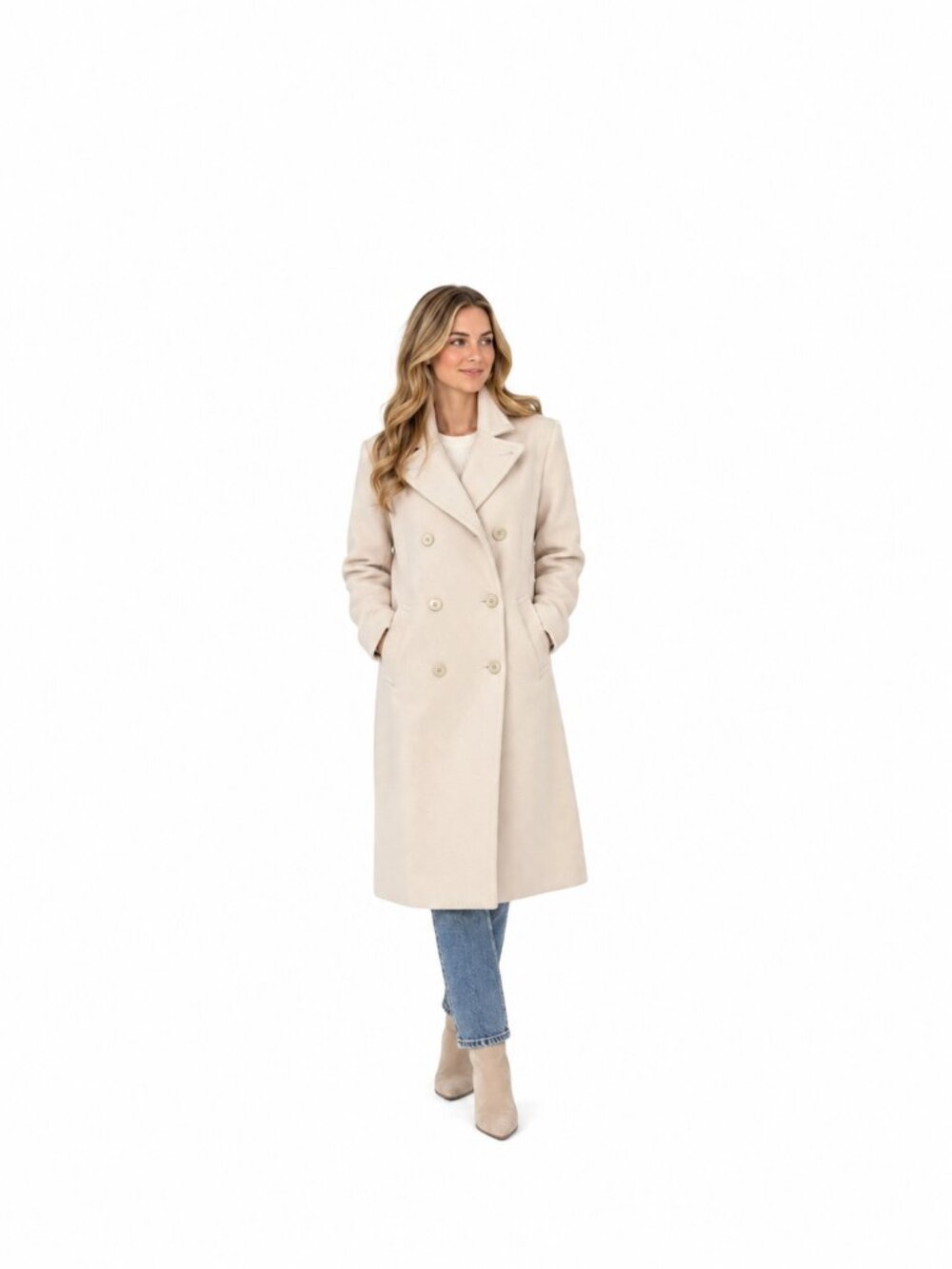 Jacobson's Vintage 100% Wool Double Breasted Cream Coat Classic Tailored